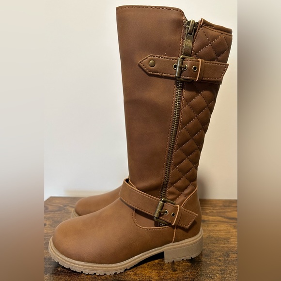 Thereabouts  Lil Hailey Cognac Flat Heel Riding Boots NWT Various Sizes - Picture 1 of 8